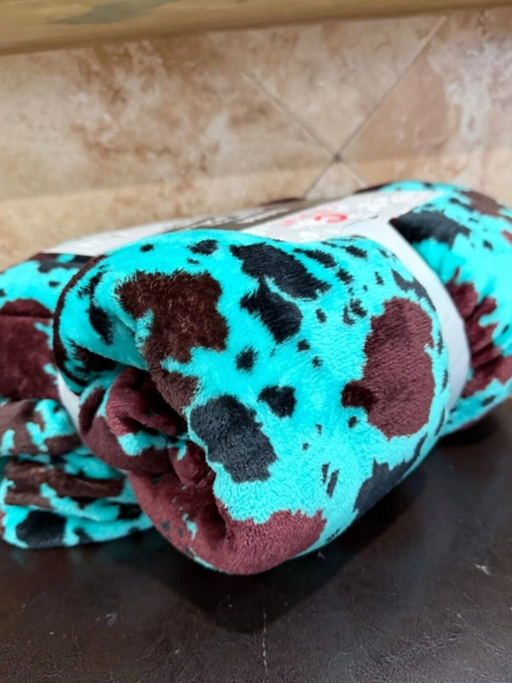 Queen size Teal Cow print fleece blanket
